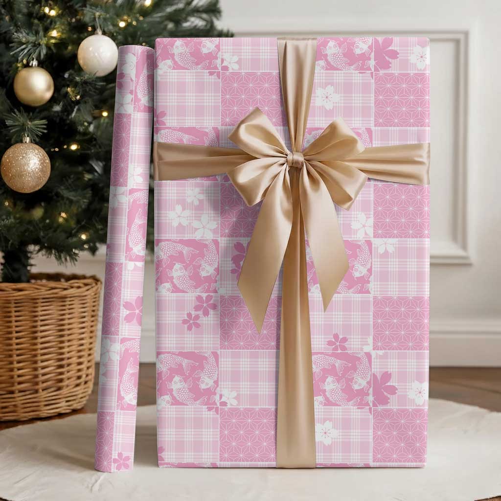 Pink Palaka Japanese Patterns Wrapping Paper Koi Fish Asanoha Sakura Patchwork Stylized - Polynesian Pride
