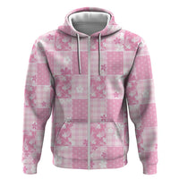 Pink Palaka Japanese Patterns Zip Hoodie Koi Fish Asanoha Sakura Patchwork Stylized LT14 Zip Hoodie Pink - Polynesian Pride