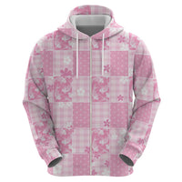 Pink Palaka Japanese Patterns Zip Hoodie Koi Fish Asanoha Sakura Patchwork Stylized LT14 - Polynesian Pride