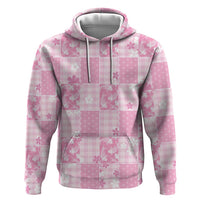 Pink Palaka Japanese Patterns Zip Hoodie Koi Fish Asanoha Sakura Patchwork Stylized LT14 Pullover Hoodie Pink - Polynesian Pride