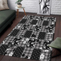 Black Palaka Japanese Patterns Area Rug Koi Fish Asanoha Sakura Patchwork Stylized LT14 Black - Polynesian Pride
