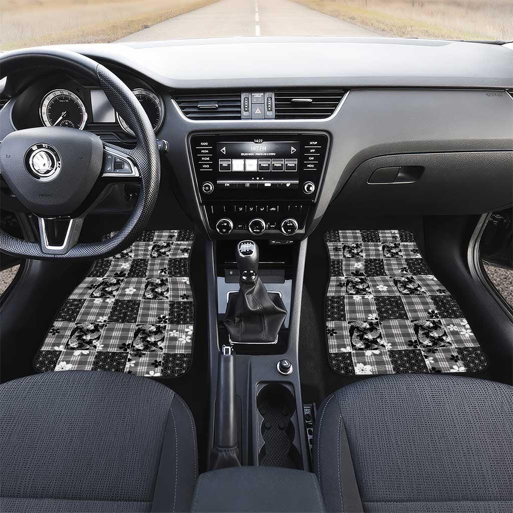 Black Palaka Japanese Patterns Car Mats Koi Fish Asanoha Sakura Patchwork Stylized - Polynesian Pride
