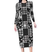 Black Palaka Japanese Patterns Family Matching Long Sleeve Bodycon Dress and Hawaiian Shirt Koi Fish Asanoha Sakura Patchwork Stylized LT14 Mom's Dress Black - Polynesian Pride