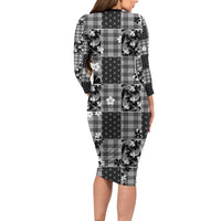 Black Palaka Japanese Patterns Family Matching Long Sleeve Bodycon Dress and Hawaiian Shirt Koi Fish Asanoha Sakura Patchwork Stylized LT14 - Polynesian Pride