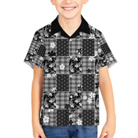 Black Palaka Japanese Patterns Family Matching Long Sleeve Bodycon Dress and Hawaiian Shirt Koi Fish Asanoha Sakura Patchwork Stylized LT14 Son's Shirt Black - Polynesian Pride