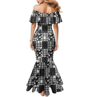 Black Palaka Japanese Patterns Family Matching Mermaid Dress and Hawaiian Shirt Koi Fish Asanoha Sakura Patchwork Stylized - Polynesian Pride