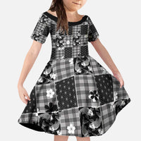 Black Palaka Japanese Patterns Family Matching Off The Shoulder Long Sleeve Dress and Hawaiian Shirt Koi Fish Asanoha Sakura Patchwork Stylized LT14 Daughter's Dress Black - Polynesian Pride