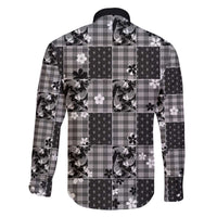 Black Palaka Japanese Patterns Family Matching Off The Shoulder Long Sleeve Dress and Hawaiian Shirt Koi Fish Asanoha Sakura Patchwork Stylized LT14 - Polynesian Pride