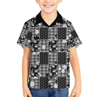 Black Palaka Japanese Patterns Family Matching Short Sleeve Bodycon Dress and Hawaiian Shirt Koi Fish Asanoha Sakura Patchwork Stylized LT14 Son's Shirt Black - Polynesian Pride