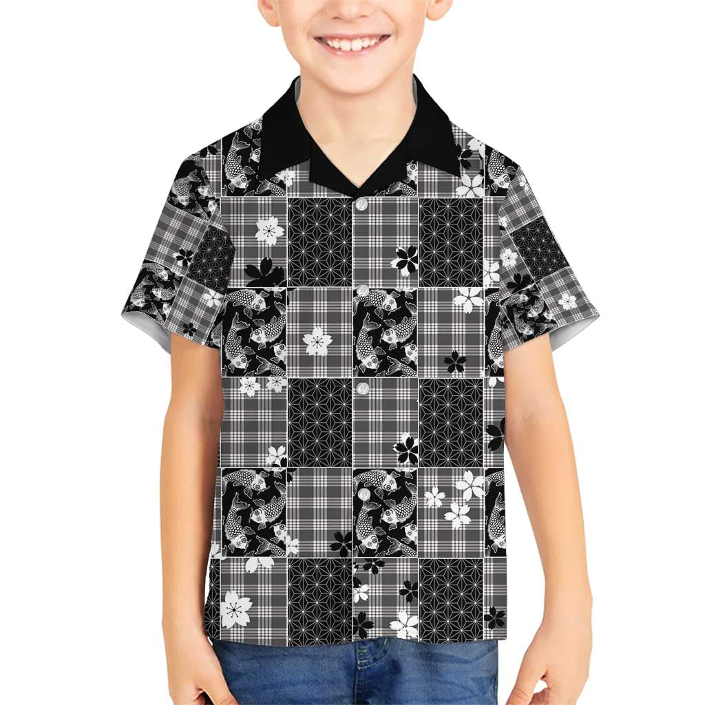 Black Palaka Japanese Patterns Family Matching Summer Maxi Dress and Hawaiian Shirt Koi Fish Asanoha Sakura Patchwork Stylized - Polynesian Pride