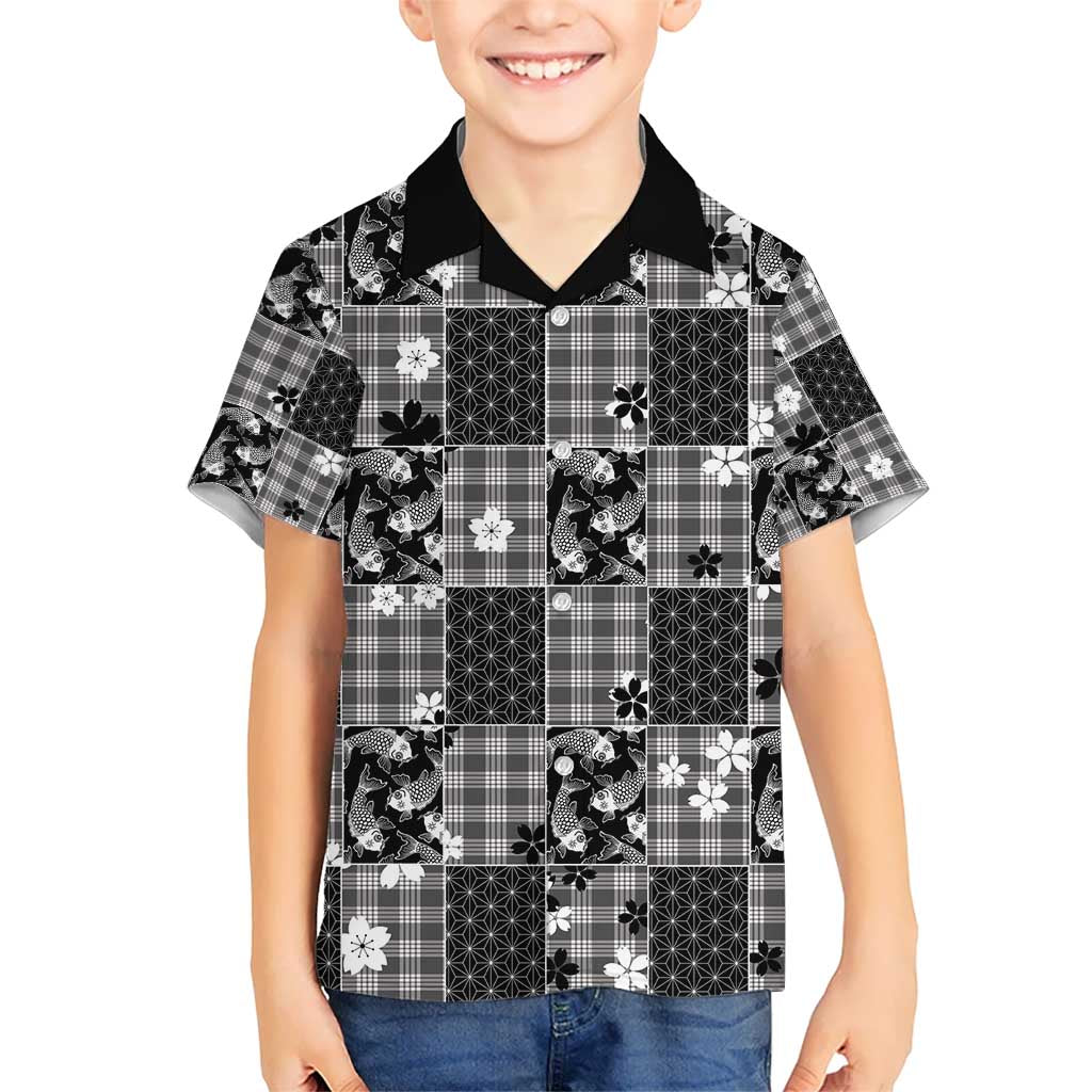 Black Palaka Japanese Patterns Hawaiian Shirt Koi Fish Asanoha Sakura Patchwork Stylized - Polynesian Pride