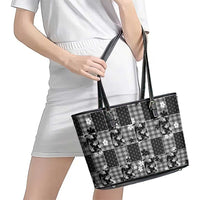 Black Palaka Japanese Patterns Leather Tote Bag Koi Fish Asanoha Sakura Patchwork Stylized - Polynesian Pride