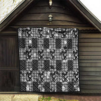 Black Palaka Japanese Patterns Quilt Koi Fish Asanoha Sakura Patchwork Stylized - Polynesian Pride