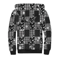 Black Palaka Japanese Patterns Sherpa Hoodie Koi Fish Asanoha Sakura Patchwork Stylized - Polynesian Pride