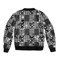 Black Palaka Japanese Patterns Sleeve Zip Bomber Jacket Koi Fish Asanoha Sakura Patchwork Stylized - Polynesian Pride