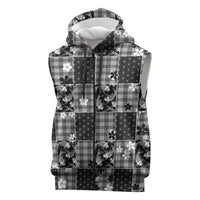 Black Palaka Japanese Patterns Sleeveless Zip Hoodie Koi Fish Asanoha Sakura Patchwork Stylized LT14 Black - Polynesian Pride