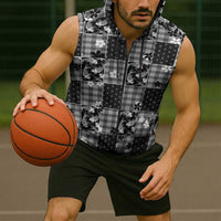 Black Palaka Japanese Patterns Sleeveless Zip Hoodie Koi Fish Asanoha Sakura Patchwork Stylized LT14 - Polynesian Pride