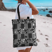 Black Palaka Japanese Patterns Tote Bag Koi Fish Asanoha Sakura Patchwork Stylized - Polynesian Pride