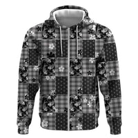 Black Palaka Japanese Patterns Zip Hoodie Koi Fish Asanoha Sakura Patchwork Stylized LT14 Zip Hoodie Black - Polynesian Pride
