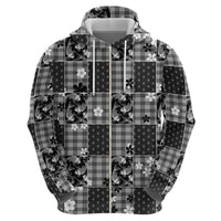 Black Palaka Japanese Patterns Zip Hoodie Koi Fish Asanoha Sakura Patchwork Stylized LT14 - Polynesian Pride