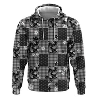 Black Palaka Japanese Patterns Zip Hoodie Koi Fish Asanoha Sakura Patchwork Stylized LT14 Pullover Hoodie Black - Polynesian Pride