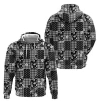 Black Palaka Japanese Patterns Zip Hoodie Koi Fish Asanoha Sakura Patchwork Stylized LT14 - Polynesian Pride