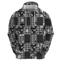 Black Palaka Japanese Patterns Zip Hoodie Koi Fish Asanoha Sakura Patchwork Stylized LT14 - Polynesian Pride