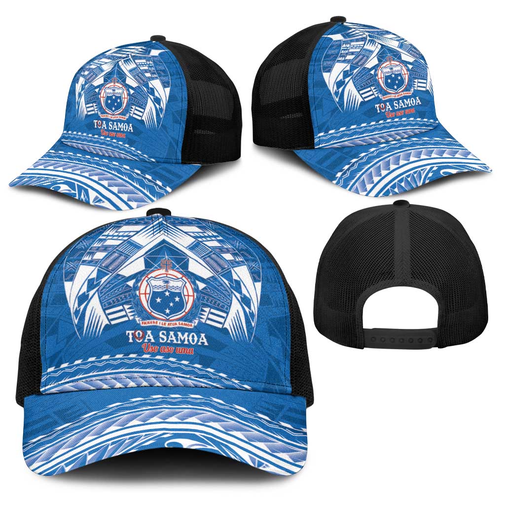 Toa Samoa Rugby Baseball Net Cap Uso aso uma Samoan Pattern Blue - Polynesian Pride