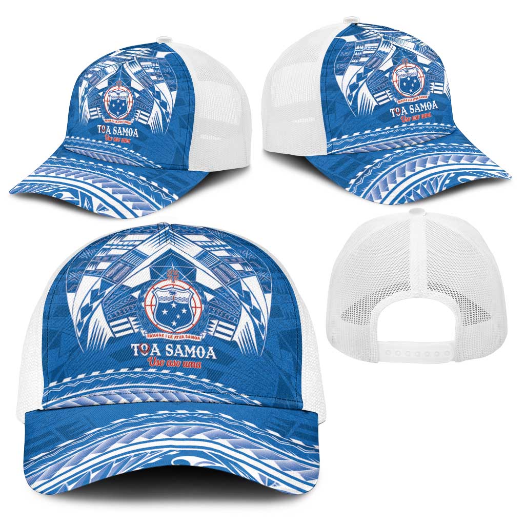 Toa Samoa Rugby Baseball Net Cap Uso aso uma Samoan Pattern Blue - Polynesian Pride