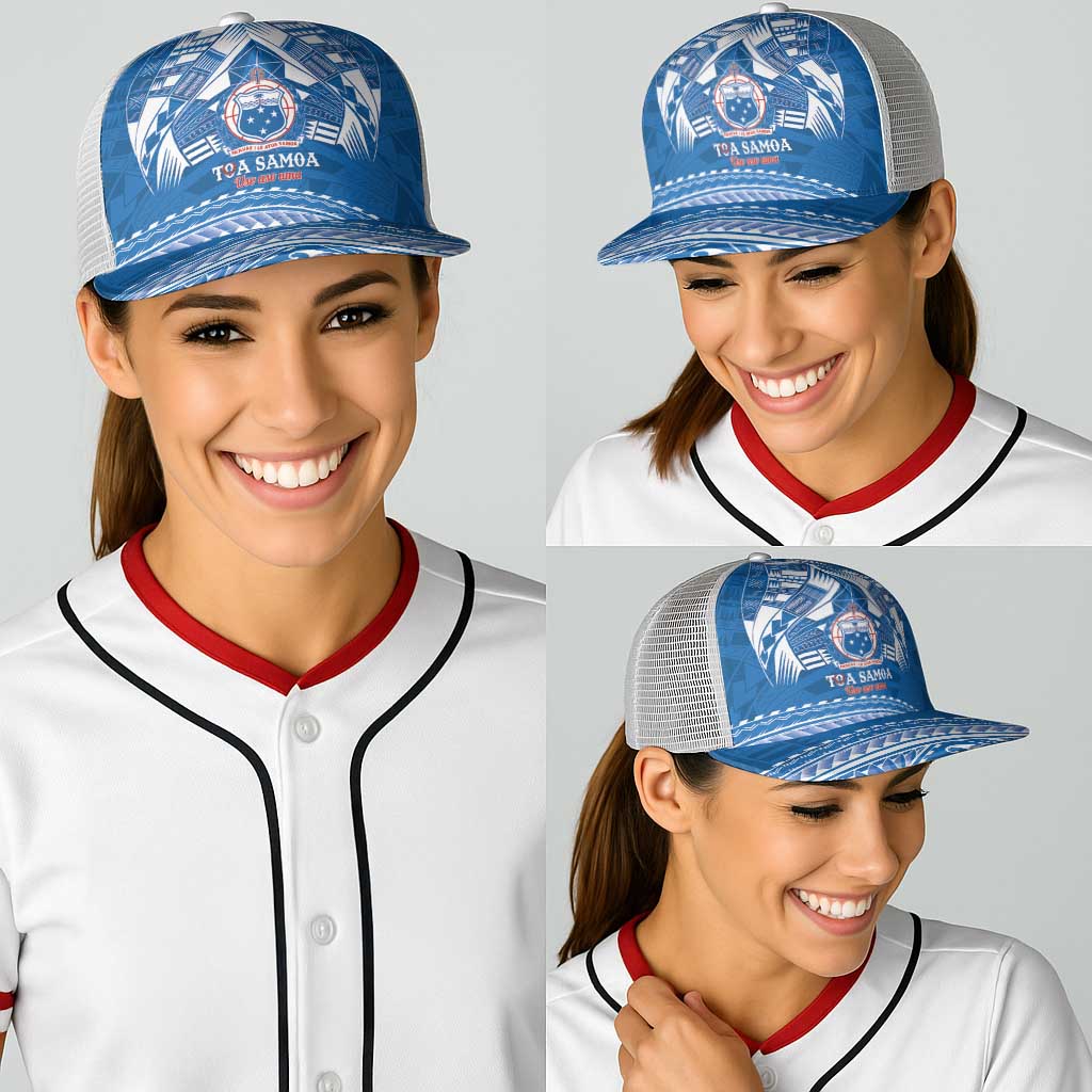Toa Samoa Rugby Baseball Net Cap Uso aso uma Samoan Pattern Blue - Polynesian Pride