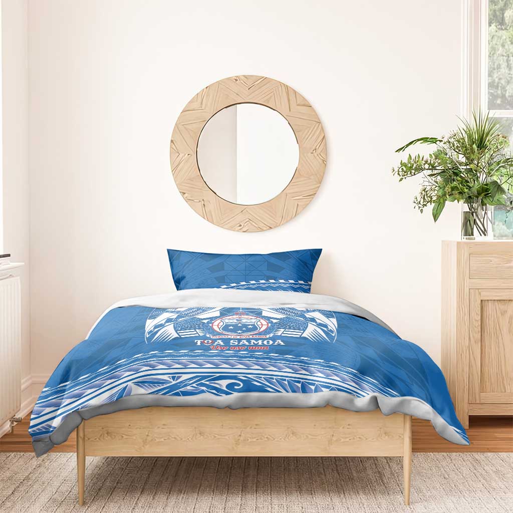 Toa Samoa Rugby Custom Bedding Set Uso aso uma Samoan Pattern Blue - Polynesian Pride
