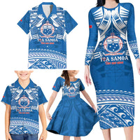Toa Samoa Rugby Custom Family Matching Long Sleeve Bodycon Dress and Hawaiian Shirt Uso aso uma Samoan Pattern Blue LT14 - Polynesian Pride