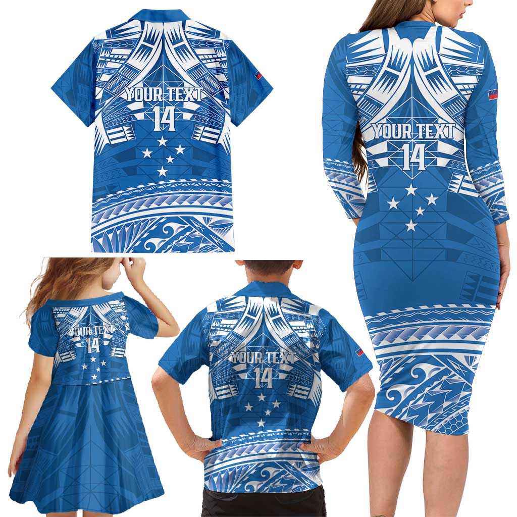 Toa Samoa Rugby Custom Family Matching Long Sleeve Bodycon Dress and Hawaiian Shirt Uso aso uma Samoan Pattern Blue LT14 - Polynesian Pride