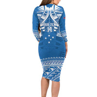 Toa Samoa Rugby Custom Family Matching Long Sleeve Bodycon Dress and Hawaiian Shirt Uso aso uma Samoan Pattern Blue LT14 - Polynesian Pride