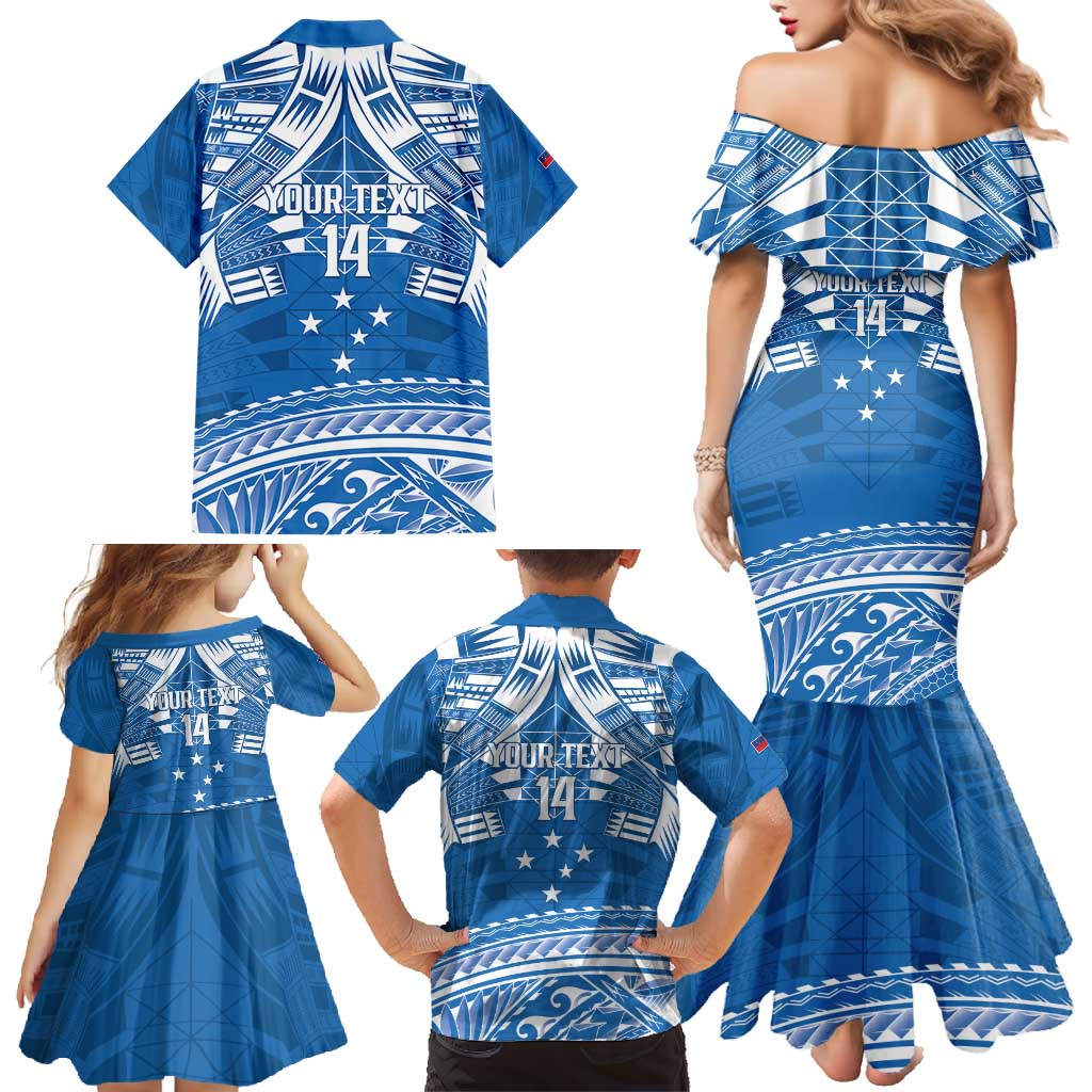 Toa Samoa Rugby Custom Family Matching Mermaid Dress and Hawaiian Shirt Uso aso uma Samoan Pattern Blue LT14 - Polynesian Pride