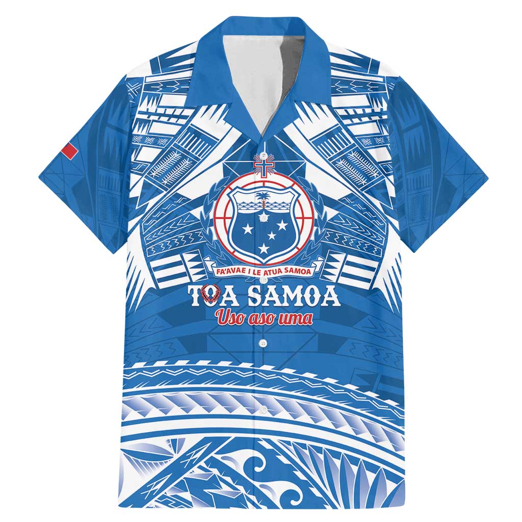 Toa Samoa Rugby Custom Family Matching Mermaid Dress and Hawaiian Shirt Uso aso uma Samoan Pattern Blue LT14 Dad's Shirt - Short Sleeve Blue - Polynesian Pride