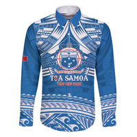 Toa Samoa Rugby Custom Family Matching Mermaid Dress and Hawaiian Shirt Uso aso uma Samoan Pattern Blue LT14 Dad's Shirt - Long Sleeve Blue - Polynesian Pride