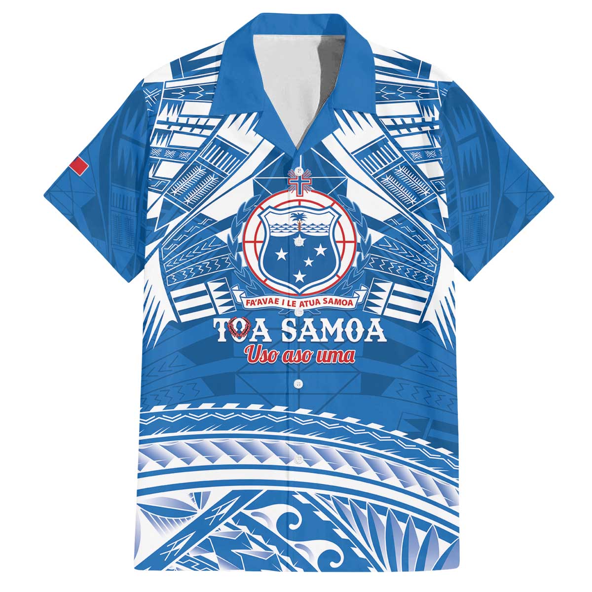 Toa Samoa Rugby Custom Family Matching Off The Shoulder Long Sleeve Dress and Hawaiian Shirt Uso aso uma Samoan Pattern Blue LT14 Dad's Shirt - Short Sleeve Blue - Polynesian Pride
