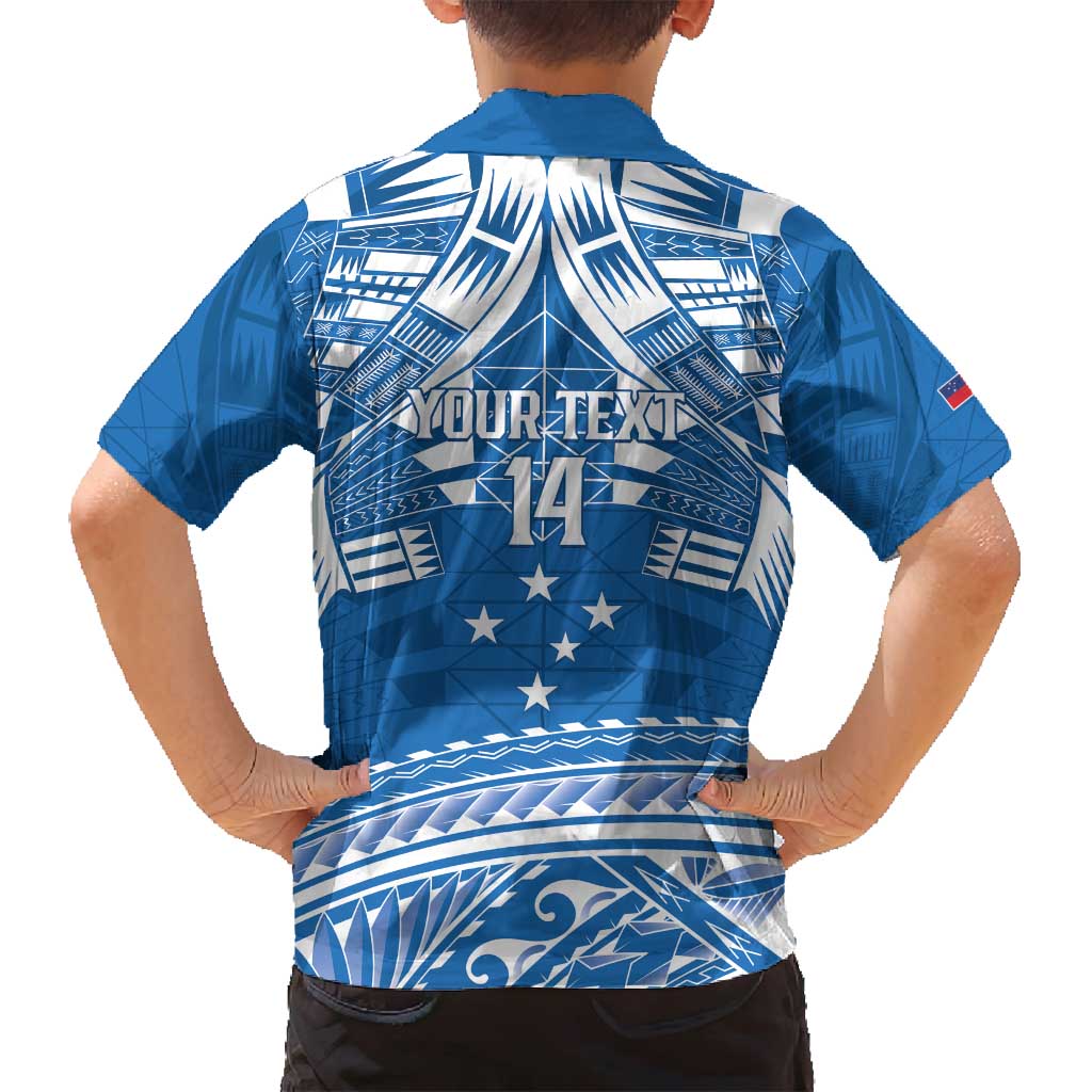 Toa Samoa Rugby Custom Family Matching Off Shoulder Maxi Dress and Hawaiian Shirt Uso aso uma Samoan Pattern Blue LT14 - Polynesian Pride