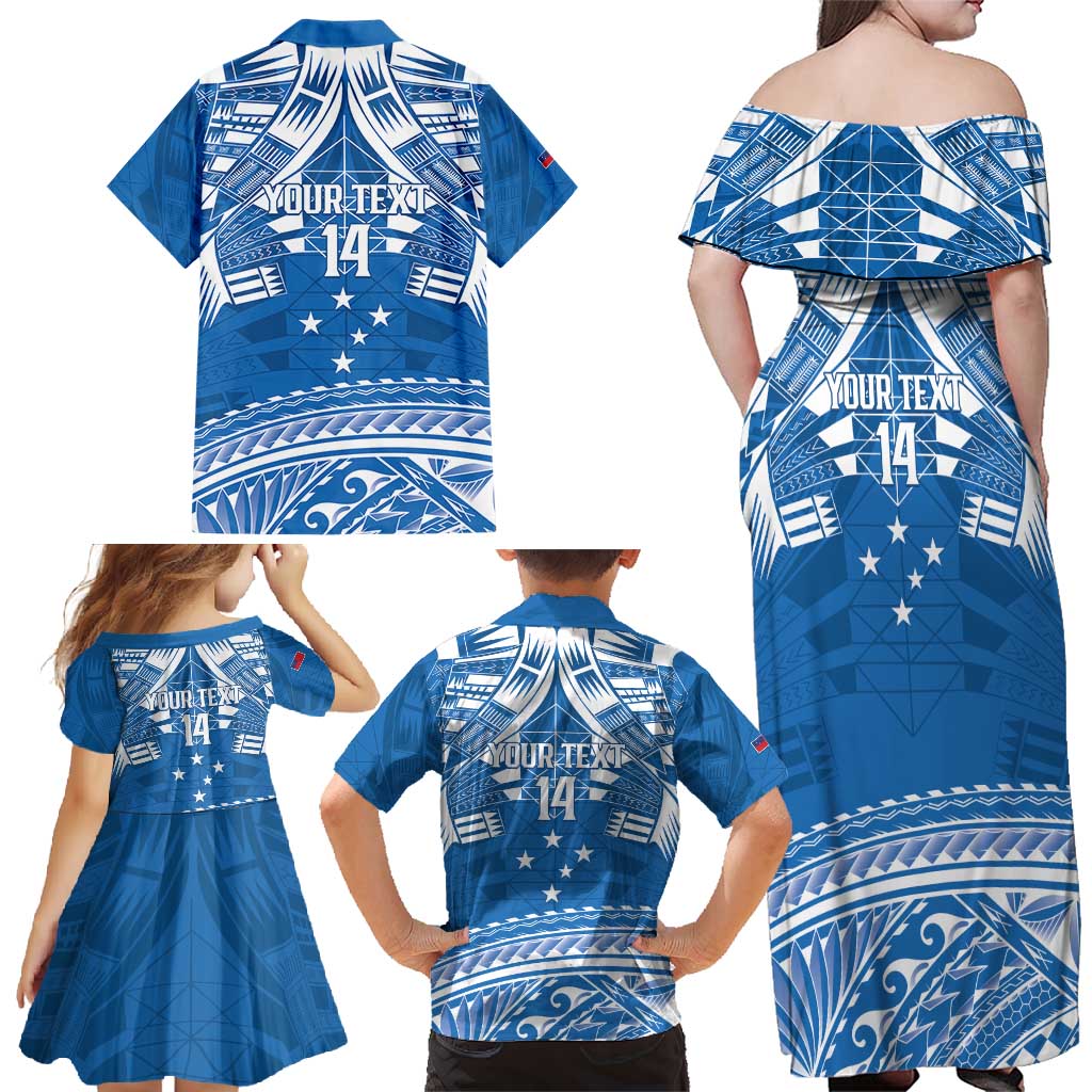 Toa Samoa Rugby Custom Family Matching Off Shoulder Maxi Dress and Hawaiian Shirt Uso aso uma Samoan Pattern Blue LT14 - Polynesian Pride