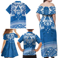 Toa Samoa Rugby Custom Family Matching Off Shoulder Maxi Dress and Hawaiian Shirt Uso aso uma Samoan Pattern Blue LT14 - Polynesian Pride