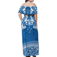 Toa Samoa Rugby Custom Family Matching Off Shoulder Maxi Dress and Hawaiian Shirt Uso aso uma Samoan Pattern Blue LT14 - Polynesian Pride