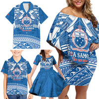 Toa Samoa Rugby Custom Family Matching Off Shoulder Short Dress and Hawaiian Shirt Uso aso uma Samoan Pattern Blue LT14 - Polynesian Pride
