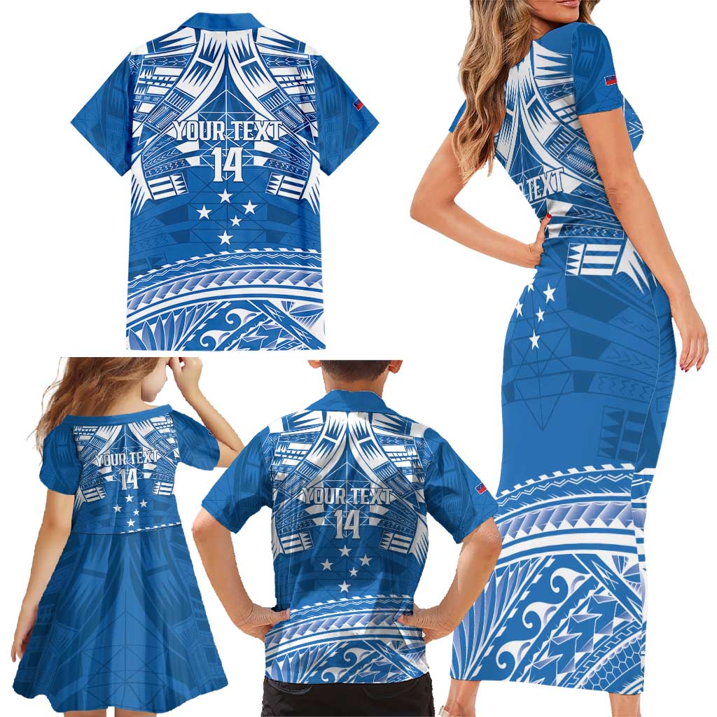 Toa Samoa Rugby Custom Family Matching Short Sleeve Bodycon Dress and Hawaiian Shirt Uso aso uma Samoan Pattern Blue LT14 - Polynesian Pride