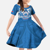 Toa Samoa Rugby Custom Family Matching Summer Maxi Dress and Hawaiian Shirt Uso aso uma Samoan Pattern Blue LT14 Daughter's Dress Blue - Polynesian Pride