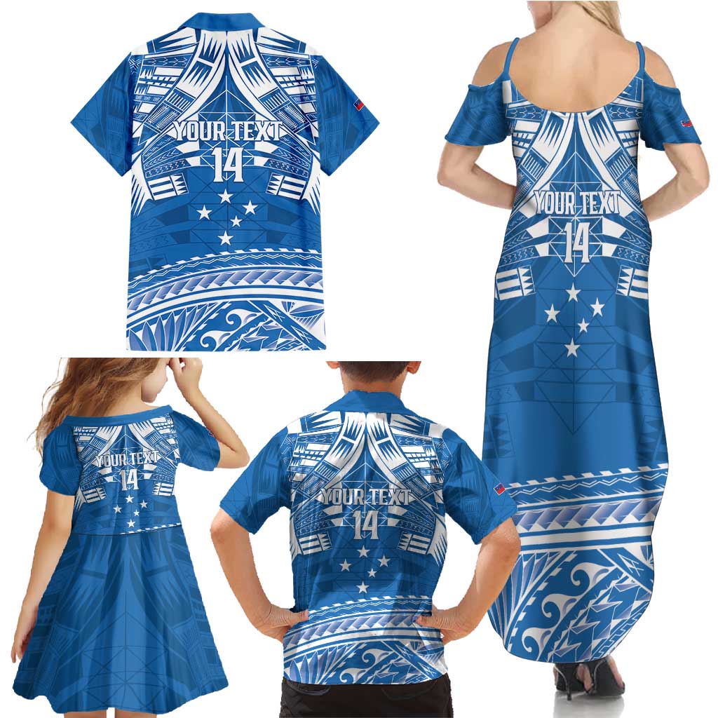 Toa Samoa Rugby Custom Family Matching Summer Maxi Dress and Hawaiian Shirt Uso aso uma Samoan Pattern Blue LT14 - Polynesian Pride