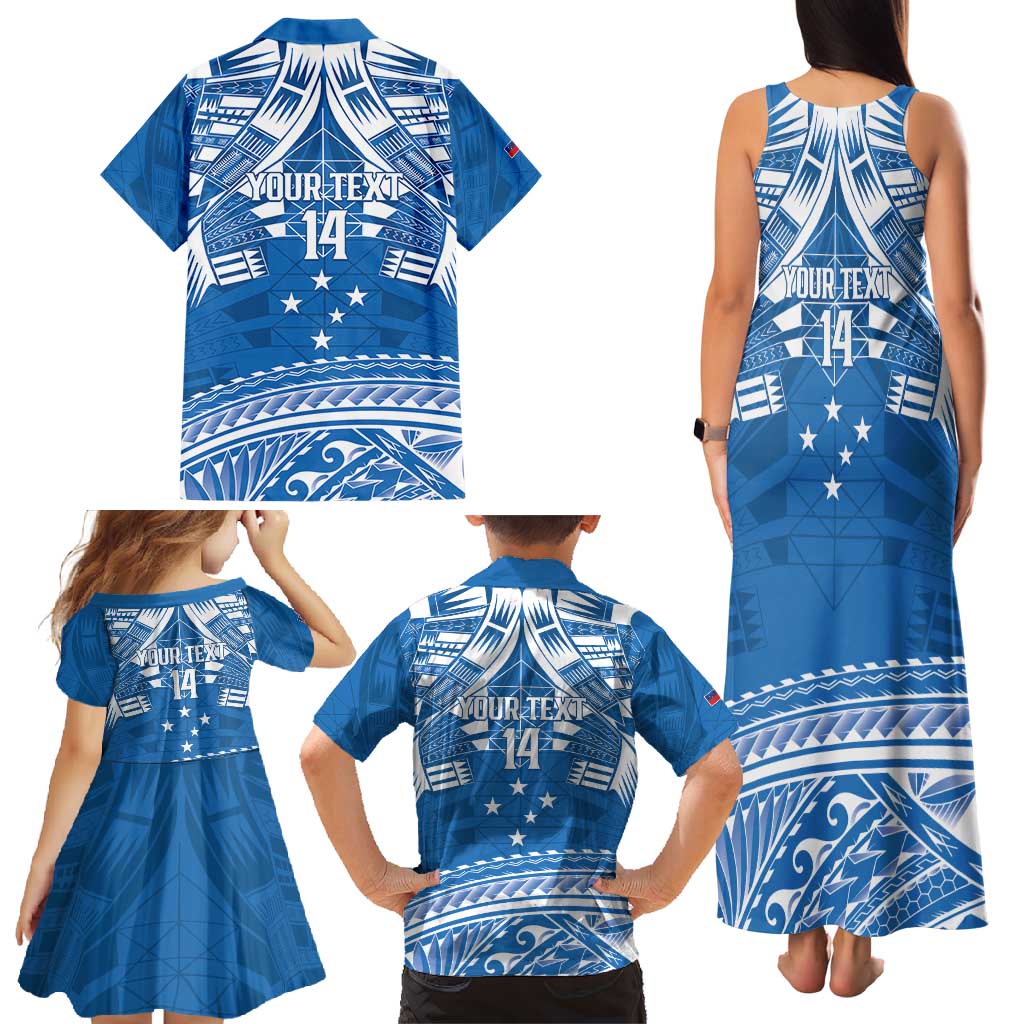 Toa Samoa Rugby Custom Family Matching Tank Maxi Dress and Hawaiian Shirt Uso aso uma Samoan Pattern Blue LT14 - Polynesian Pride
