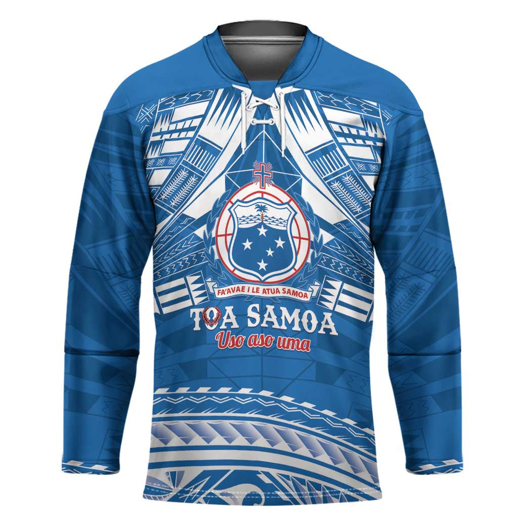 Toa Samoa Rugby Custom Hockey Jersey Uso aso uma Samoan Pattern Blue - Polynesian Pride