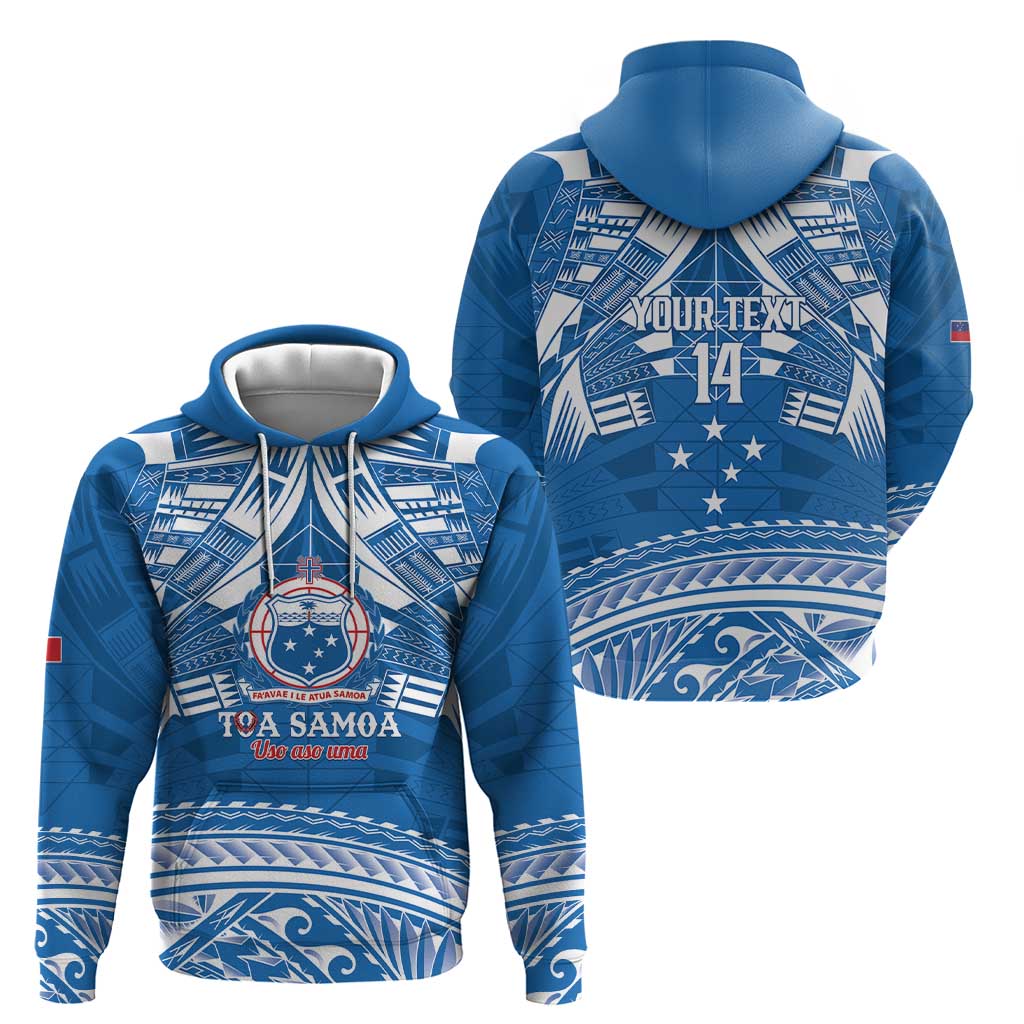 Toa Samoa Rugby Custom Hoodie Uso aso uma Samoan Pattern Blue - Polynesian Pride