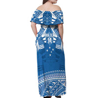 Toa Samoa Rugby Custom Off Shoulder Maxi Dress Uso aso uma Samoan Pattern Blue LT14 - Polynesian Pride